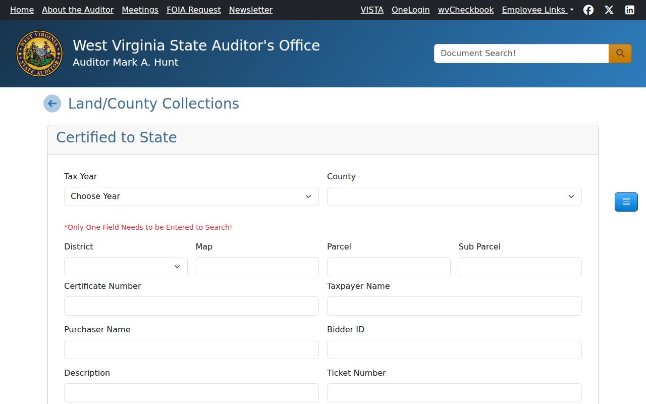 Hampshire County property tax records in the State Auditor certified-land search