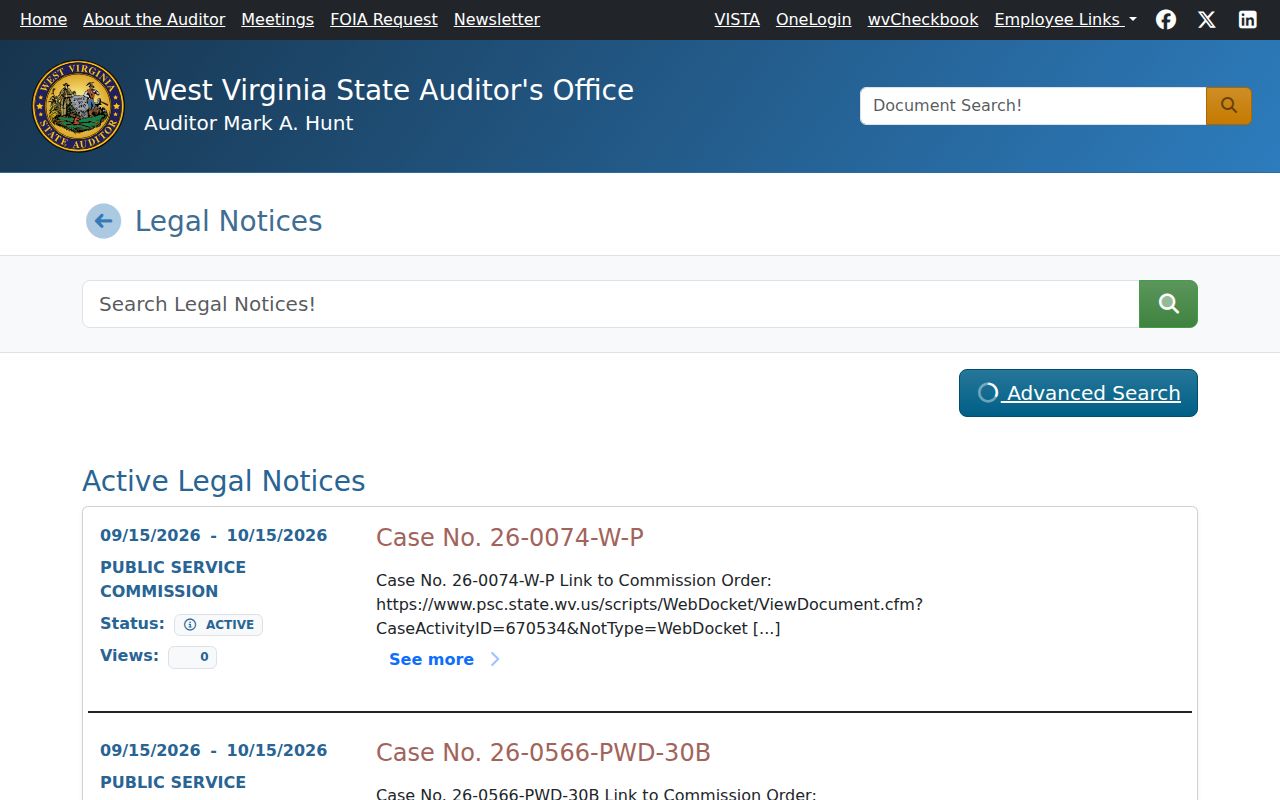 Hampshire County delinquent property tax land notices from the State Auditor